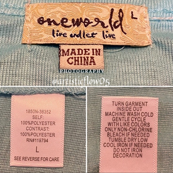 NEW One World 3/4 Length Sleeve Butterfly Top NWOT - Picture 4 of 5